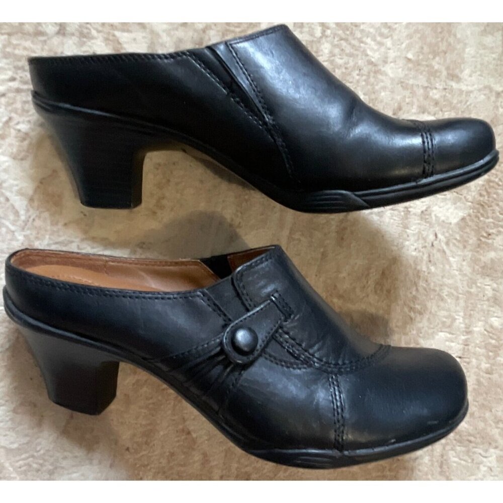 Earth Spirit Classics Clog Mule Comfort Slide Heel Women's Sz-7.5 Leather Black